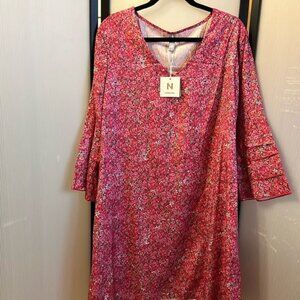 Nora Cora Women Pink Floral V Neck Three Quarter Sleeve Comfy Casual Size XL